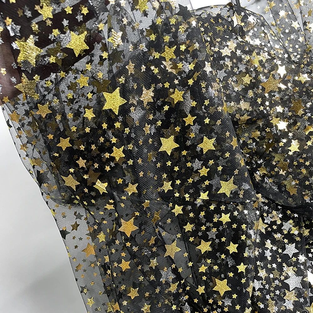 

Золотистая пятиконечная звезда тюль материал сценическое платье Рождество ручной дизайн тюль материал ткань свадебная вуаль ткань