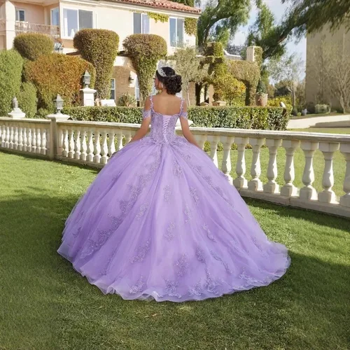 Imagen 2 del producto Ecoparty-Vestidos De quinceañera con tirantes De lavanda, Vestidos De Cenicienta De 15 anos, apliques Vintage con cuentas, vestido De fiesta De cumpleaños