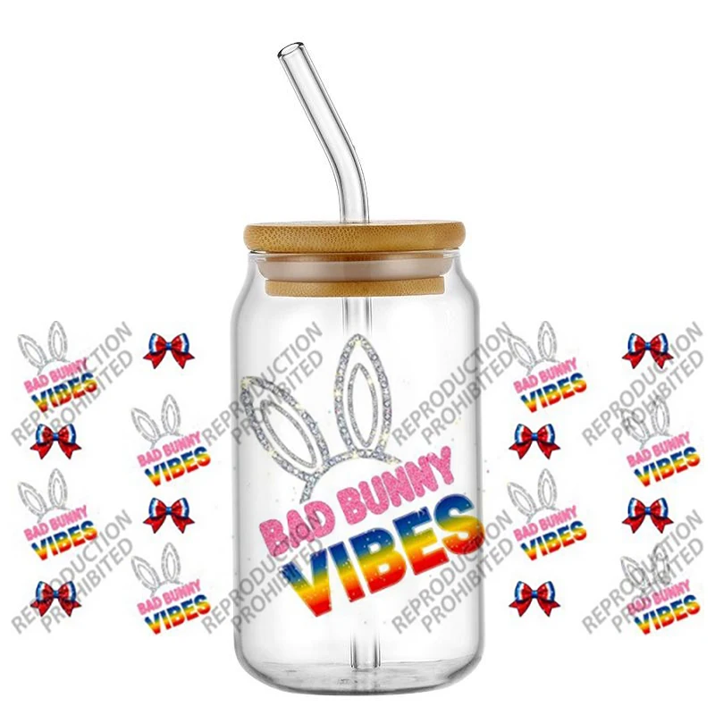 Popular Benito Bowl Bad Bunny Football 16oz UV DTF 3D Transfer Sticker Decals For Glass Can Cup Fashion Craft DIY Creative