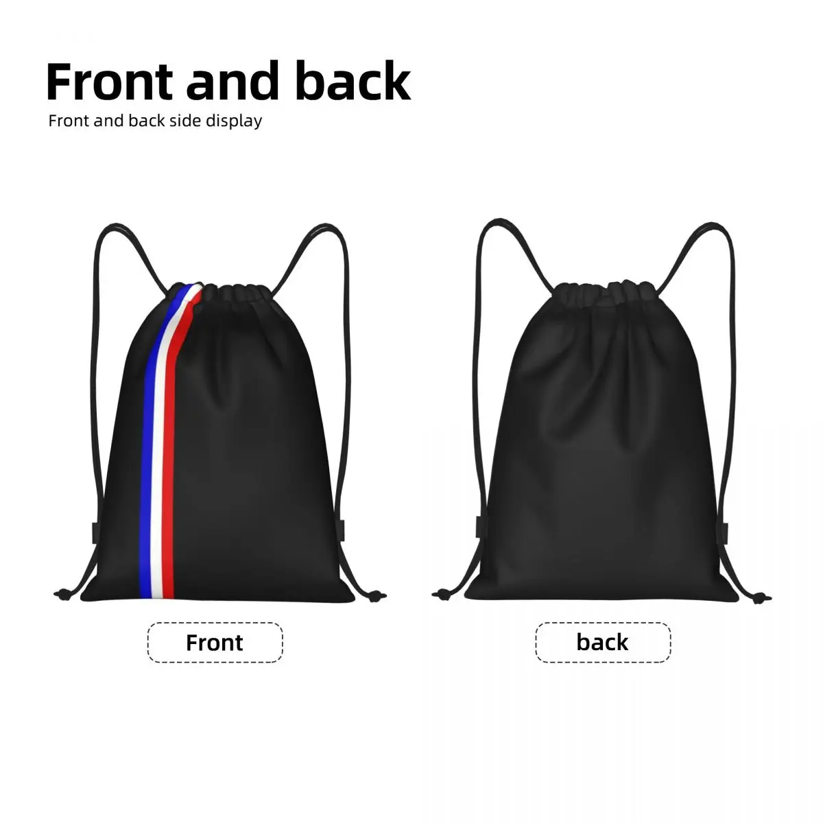 Mochila com cordão para esportes, listras da bandeira francesa, bolsa de ginástica para homens e mulheres, mochila de treinamento patriótico