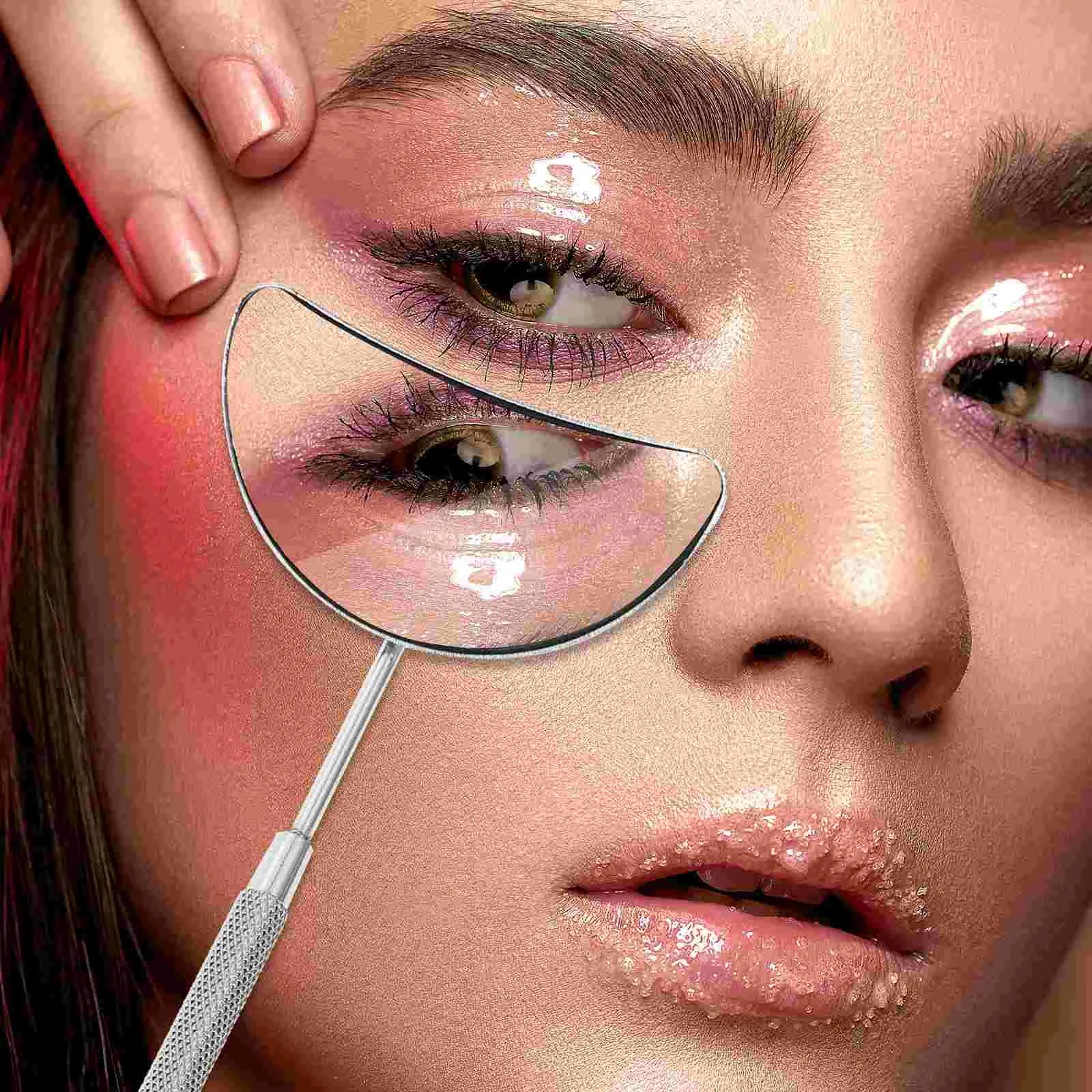 Herramienta de inspección de pestañas con espejo de luz de maquillaje, injerto de pestañas portátil