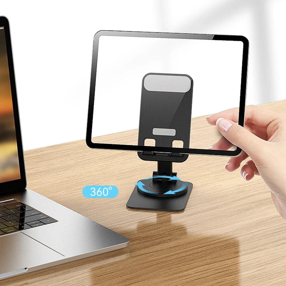 Soporte de teléfono de aleación de aluminio giratorio de 360 grados, soporte de teléfono plegable portátil, soporte de escritorio perezoso en vivo, soporte de teléfono de Metal Phablet, nuevo