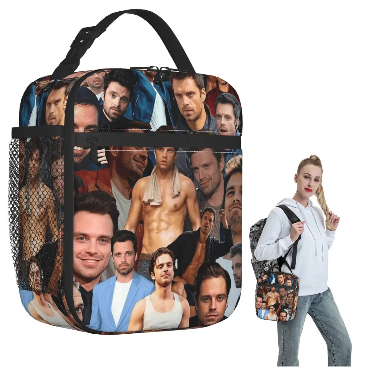 Sebastian Stan Photo Collage Insulated Lunch Bag for Women Children Leakproof Food Boxes Thermal Lunch Box Tote