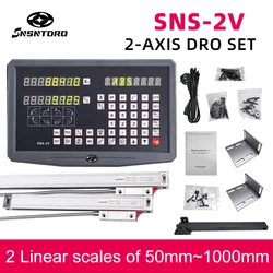 SNS-2V 2-assige DRO digitale uitlezing AC110V / 220V-display en 2 stuks 0-1000 mm 5 / 1um lineaire schaal-encoder voor freesdraaibankmachine