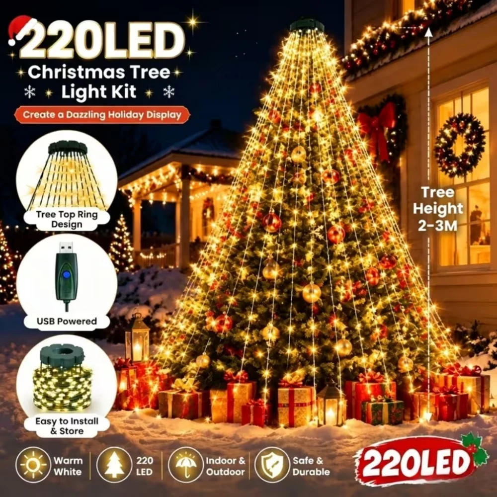 220/400LED Christmas Waterfall Tree Lights 8 Modes Indoor Outdoor Wedding Halloween Holiday Decor