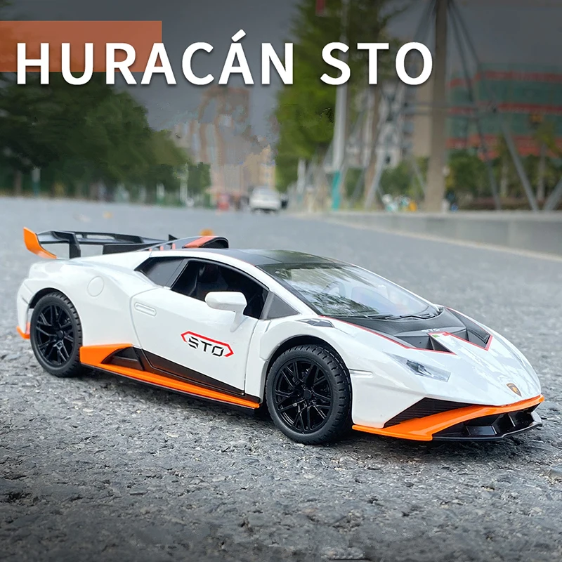 1:24 HURACAN STO Alloy Sports Car Model Diecasts Metal Toy Racing Car Model Simulation Sound and Light Collection Kids Toy Gift