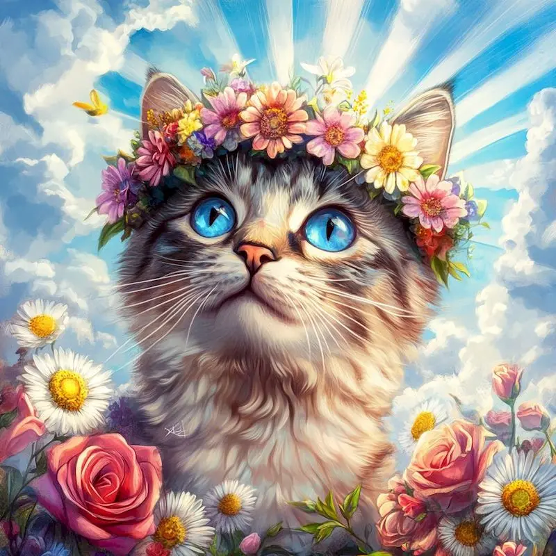 

GATYZTORY DIY Diamond Painting Cat 5D Full Square Round Drill Rhinestones Mosaic Painting Flower Craft Kit