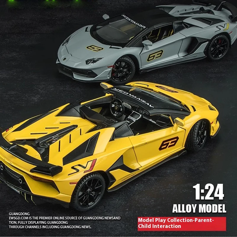 1:24 Lamborghini Aventador SVJ63 Alloy Sports Car Diecast Metal Model Trendy Racing Car Model Sound & Light Childrens Toys Gift