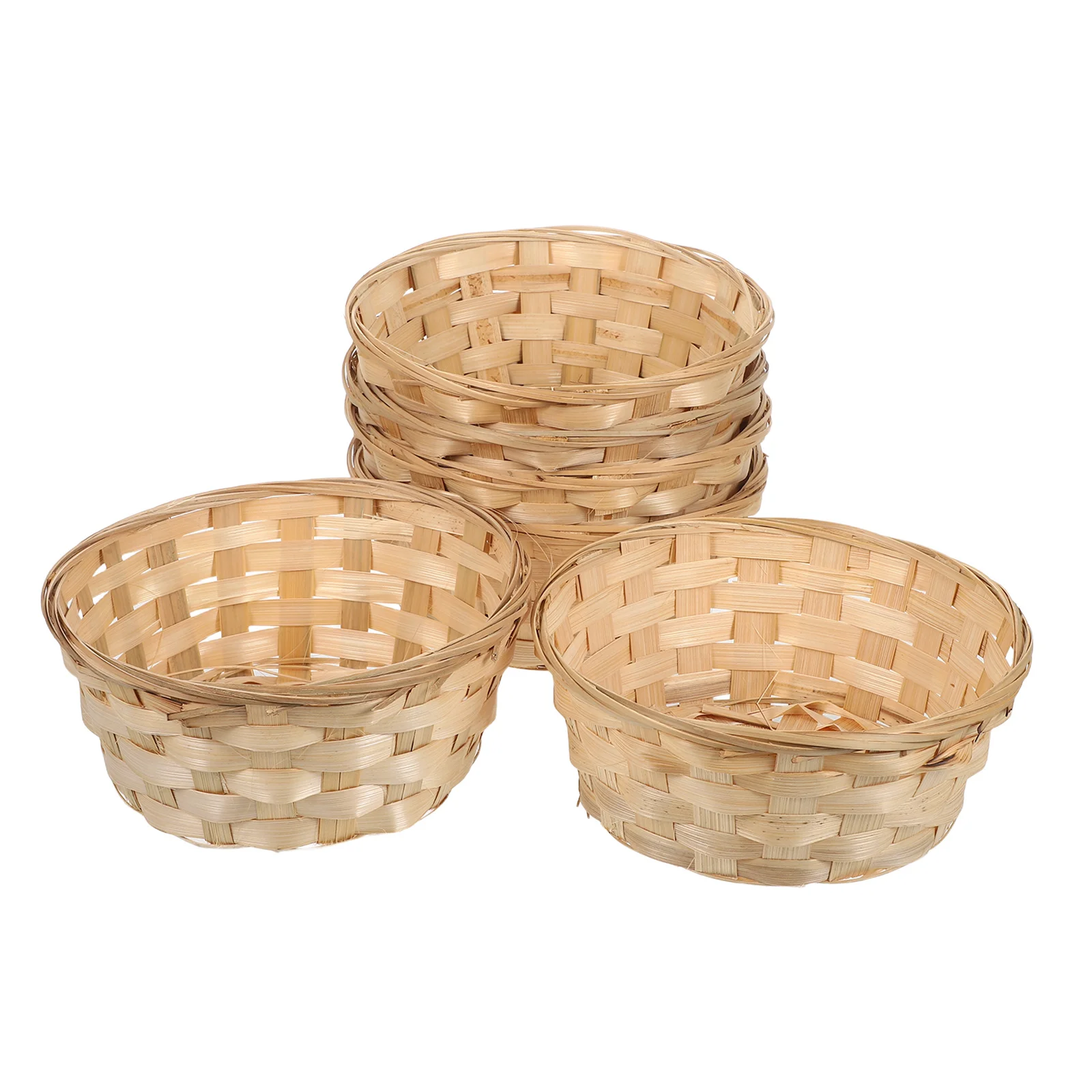 

6pcs Bamboo Woven Fruit Basket Round Bread Vegetable Storage Tray Kitchen Countertop Organizer - Reusable Bamboo