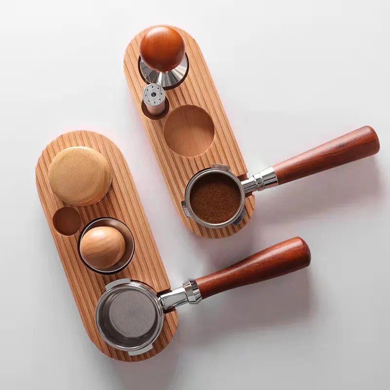 51mm/54mm/58mm Wooden Portafilter Tamper Holder Coffee Cafe Station Espresso Power Press Hammer Distribution Tools Mat