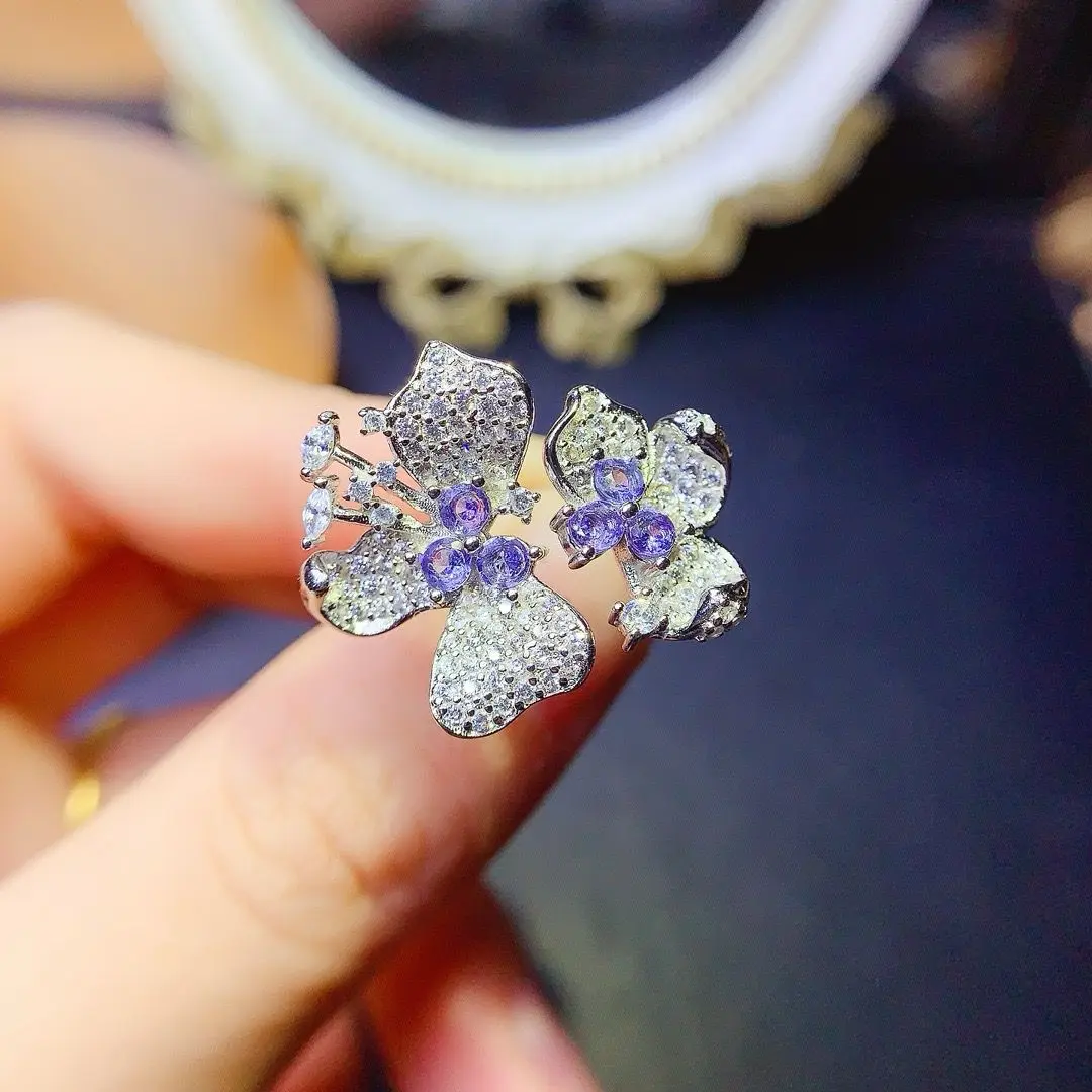 

Best Seller ZECAA Tanzanite Fine Jewelry Woman Tanzanite Ring With Natural Tanzanite Gemstone 3*3mm Lady Tanzanite Ring Jewelry