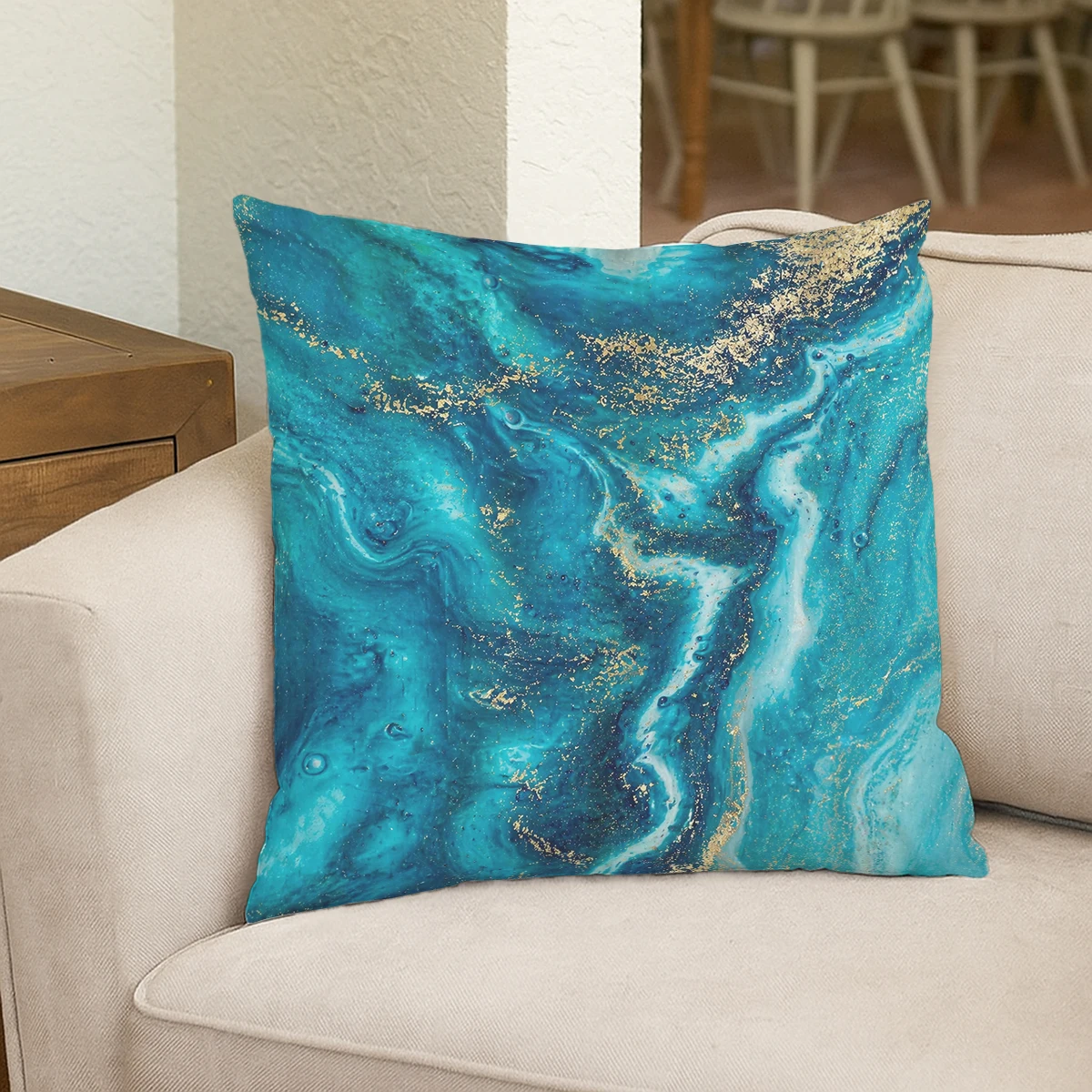 Underwater Ocean Themed Polyester Pillow Cover - Decorative Cushion Case with Sea Creature & Coral Pattern for Home Sofa Decor