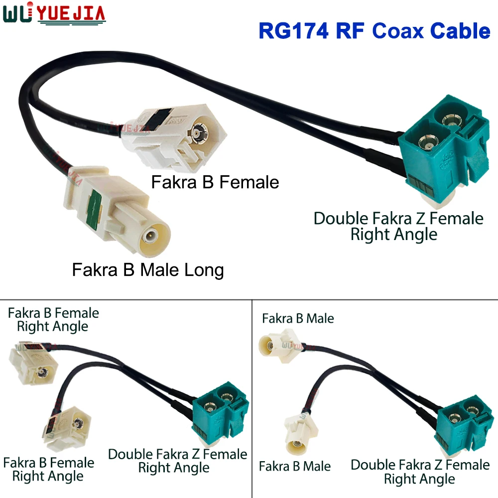 RG-174 Universal Twin Fakra Z Female Right Angle to Fakra B Male Plug And Fakra B Female Jack Connector 50 Ohm RF Coaxial Cable