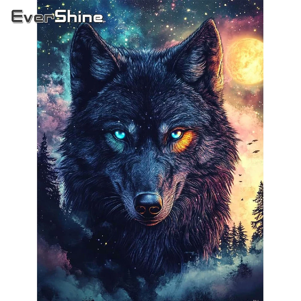 Evershine Diamant-Gemälde, Wolf, voller Bohrer, quadratisch, Diamant-Mosaik, Tier-Stickerei, Nacht-Bastelset, handgefertigt, Hobby