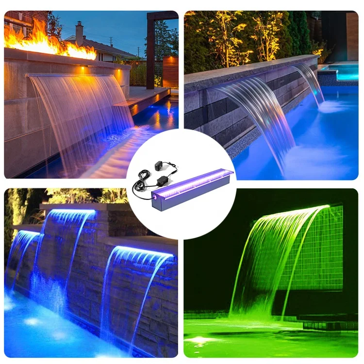 120 سنتيمتر الاكريليك شفة قصيرة داخلي Led اللون يقع نافورة حديقة الاكريليك شير النسب حمام سباحة جدار الشلال #5