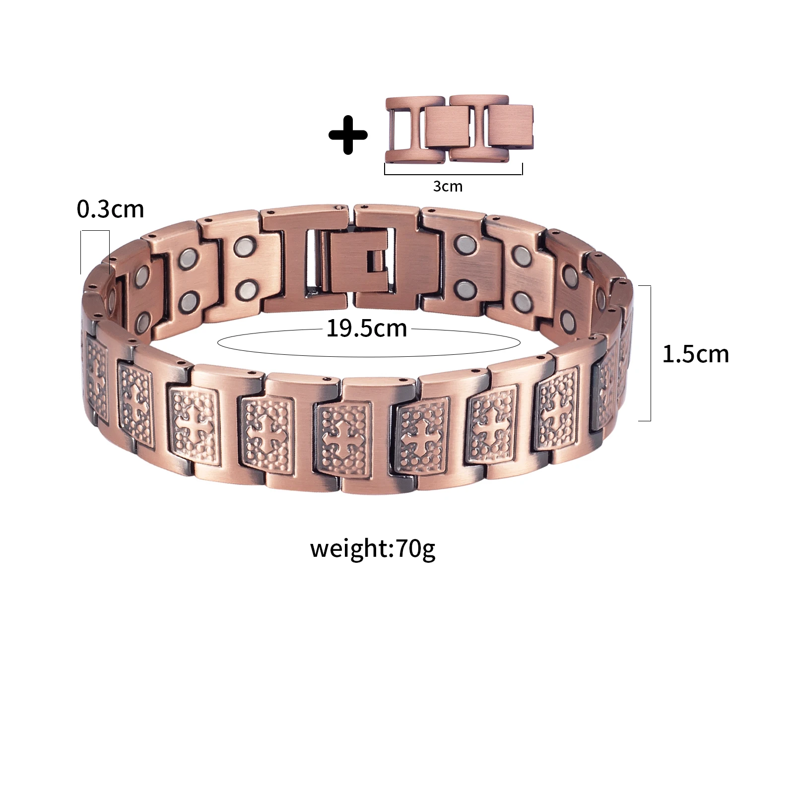 Wollet Men's Creative Cross Retro Health Care Red Copper Bracelet 22 Centimeters