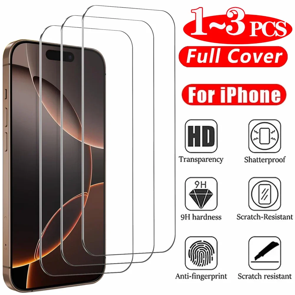 

1~3PCS HD Tempered Glass For iPhone 17 17Air 16 15 14 13 Pro Max Screen Protector For iPhone 11 12 Pro Phone Glass iPhone 16 Pro