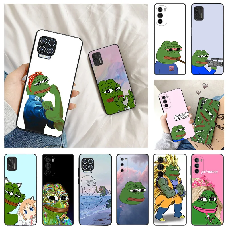 Ultra Thin Black Phone Case for Motorola G9 Edge 20 30 40 G50 G51 G60 G71 G22 G32 G52 G72 G53 G73 Cartoon Cute Frog Art Cover