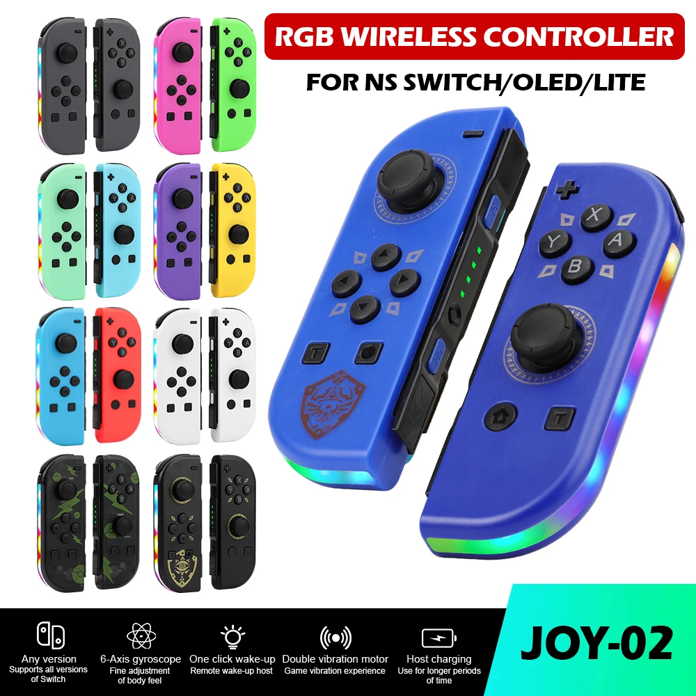 9 Colors JOY 02 Pad Controller RGB LED Switch L R Joypad For NS Switch/Lite/OLED Joycons Gamepad Joystick with Dual Vibration