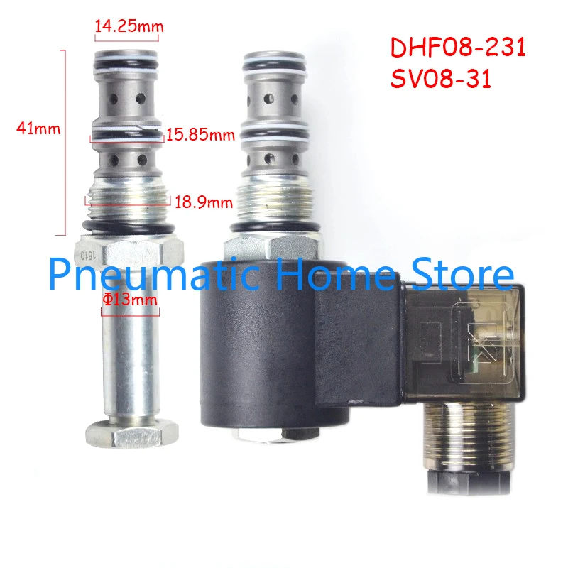 

2 Position 3 Way SV08-31 Threaded Cartridge Solenoid Valve DHF08-231 Directional Control Valve AC220V DC12V DC24V
