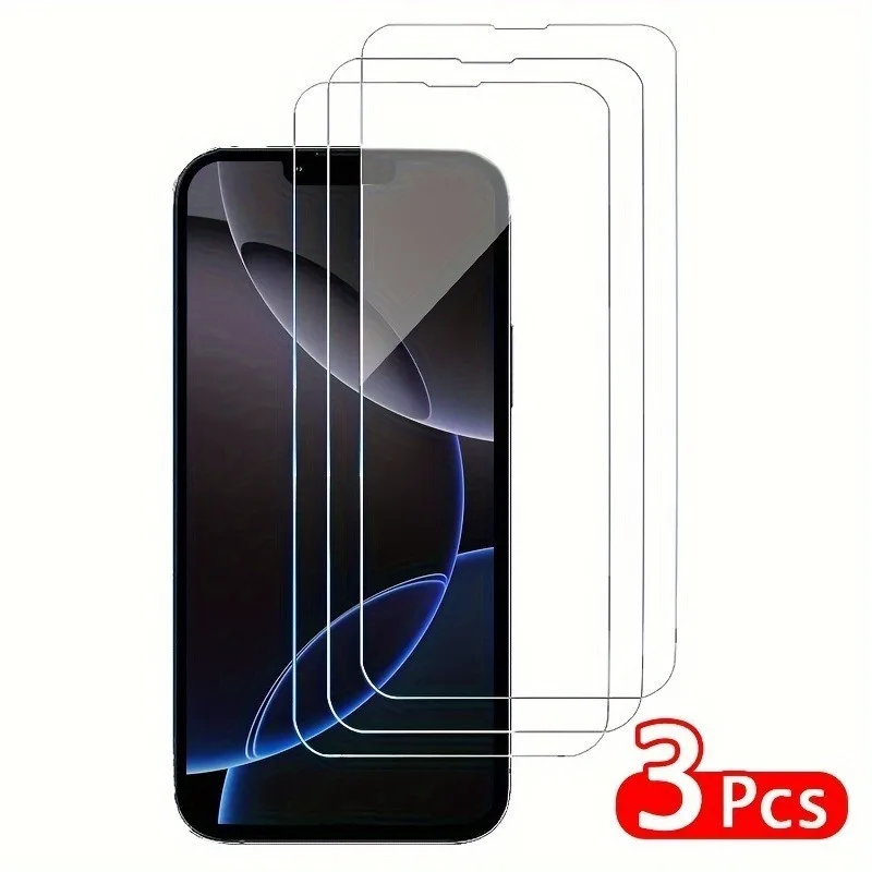 3-teiliger Displayschutz aus gehärtetem Glas für iPhone 16 15 14 13 12 11 Pro Max 7 8 SE X XS XR, blasenfreundliches Glas