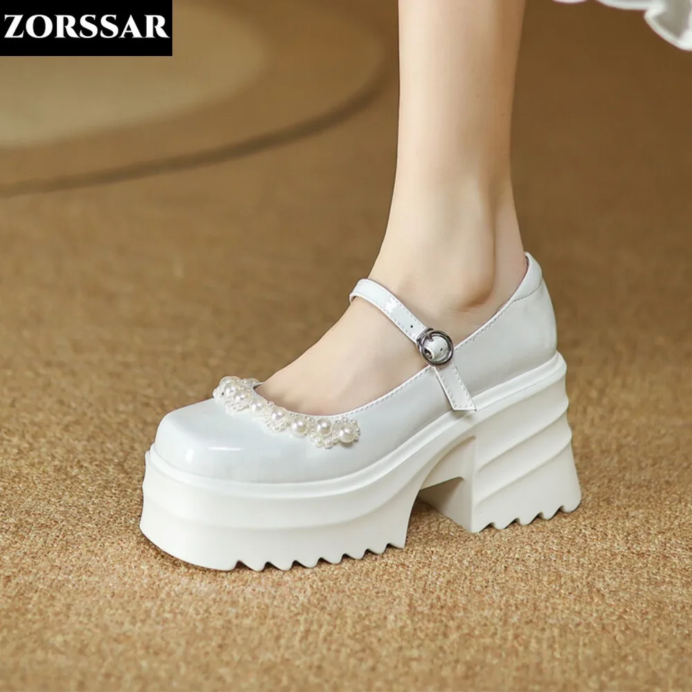 

Fashion White Platform Pumps For Women Super High Heels Buckle Strap Mary Jane Shoes Woman Goth Thick Heeled Party Shoes Ladies