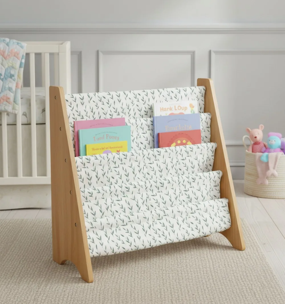 Estante infantil de 4 camadas com bolsos profundos de tecido – Organizador de livros de berçário que economiza espaço para crianças e crianças