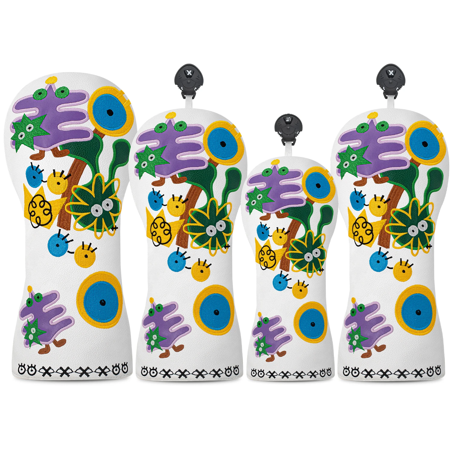 1PC Colorful Graffiti White PU Golf Wood Headcover, Club Head Cover for Driver Fairway Hybrid with Rotating Number Tag