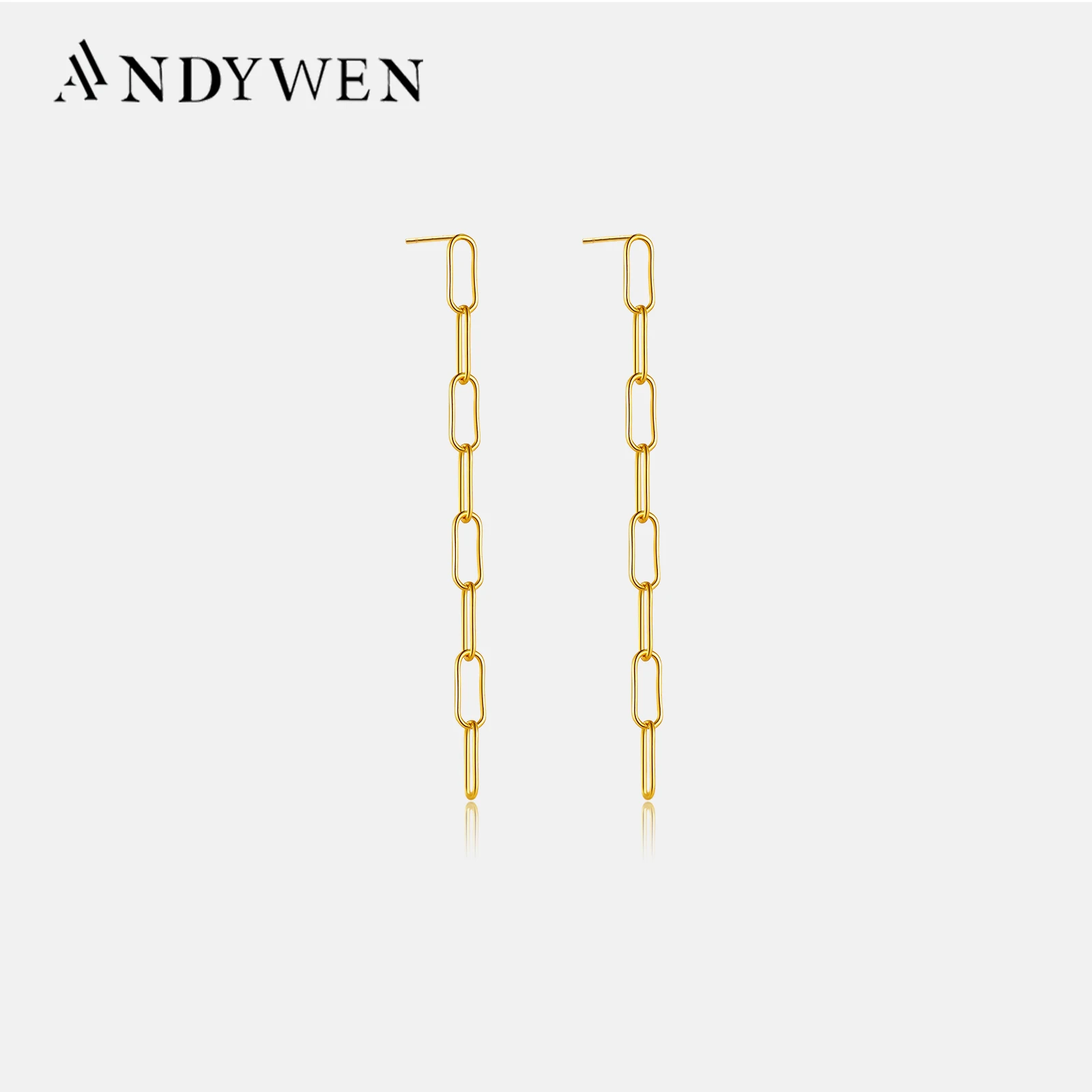 ANDYWEN 925 Sterling Silver 65mm Horoscope Chain Earring Long Pendiente Piercing Women Luxury European Party Rock Punk Jewelry