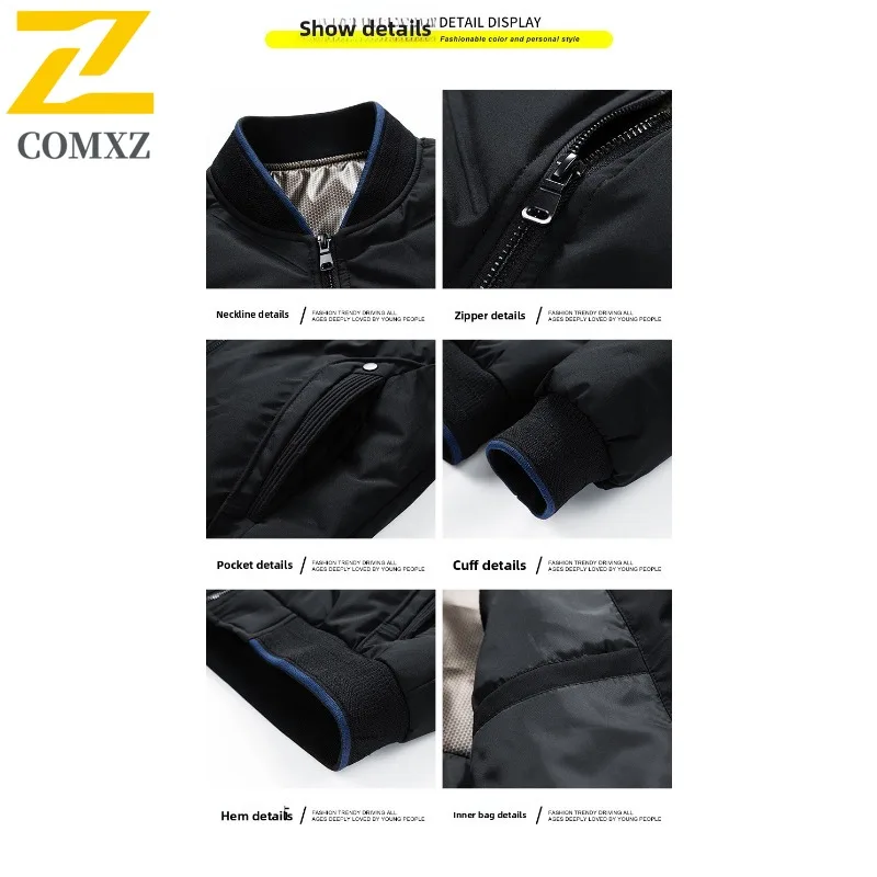 ​COMXZ 2025 Men Thickened Loose Cotton Jacket American Style Winter Warm Puffer Coat Streetwear business Casual Sport Outwear​