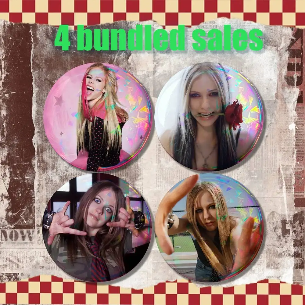 A-Avril Punk L-Lavigne Brooches for Backpack Accessories 32mm Round Enamel Pins 4-piece set Cartoon Anime Badge view 5