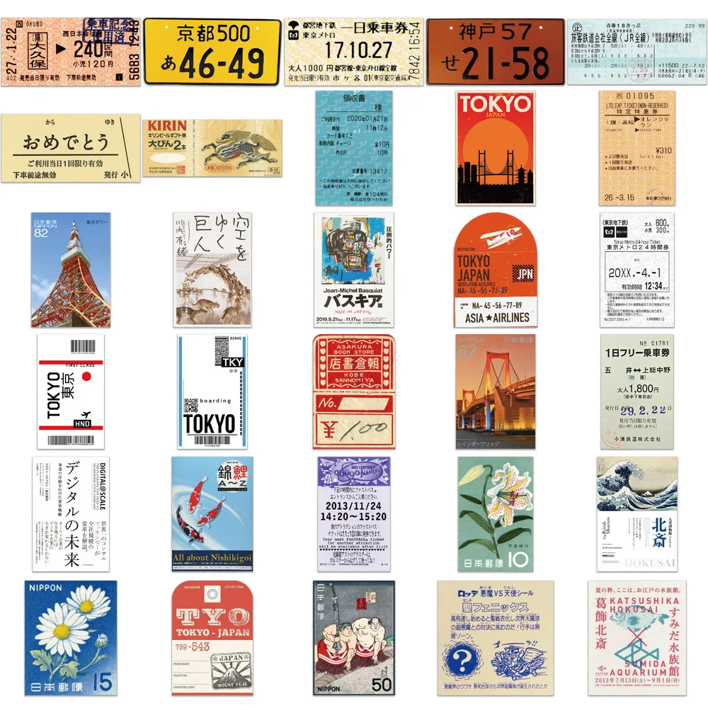 60pcs Tokyo Travel Stamps Stickers for Teens Laptops,Vintage Aesthetic Postage Stamp Stickers Waterproof Vinyl Decals