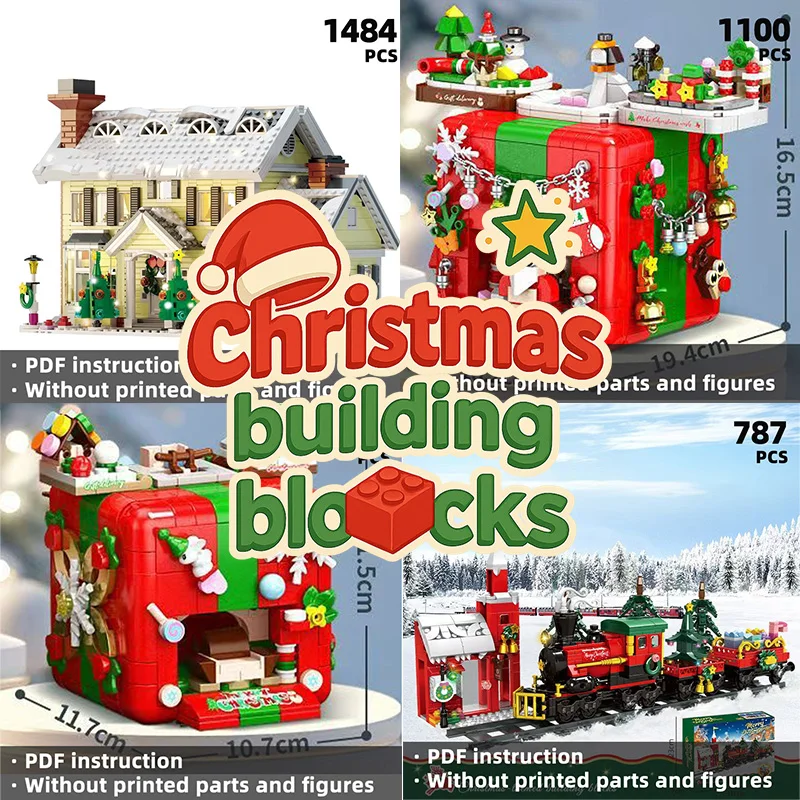 

Различные наборы (кабина, украшения из лампочек), различные рождественские строительные кирпичи — коллекция строительных блоков на рождественскую тематику