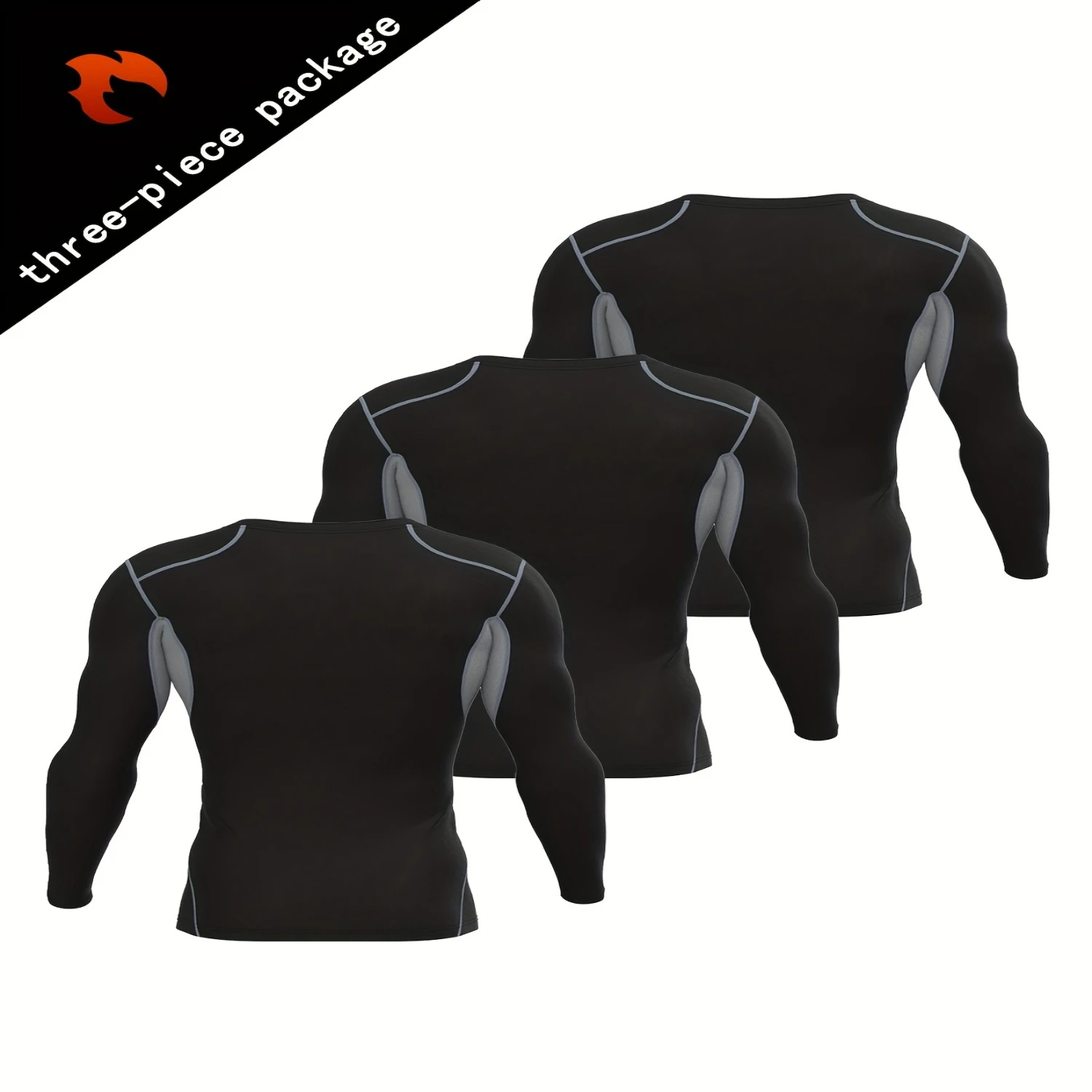 3pcs Men's Compression T-shirt, Long Sleeve High Stretch Crew Neck Sweat-absorbing Quick-drying T-shirts For Men's Fitness Train