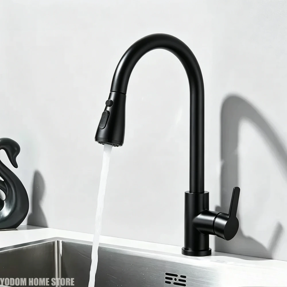 

Chrome Plated Kitchen Faucet Deck Mounted Pull Out Spout Dual Flow Mode Mixer Tap for Household Sink Daily Washing Work