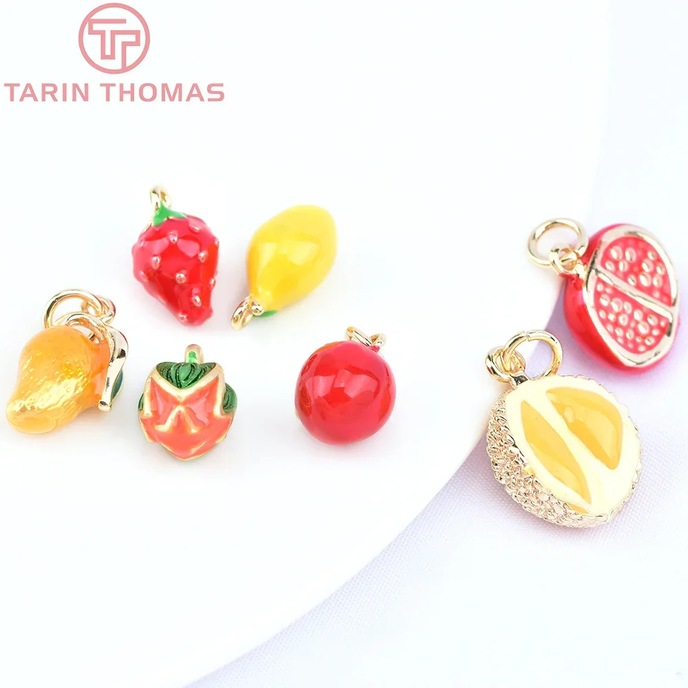 (6124) 4PCS 24K Gold Color Brass Fruit Shape Drip Oil Charms Pendants High Quality DIY Jewelry Making Findings Wholesale