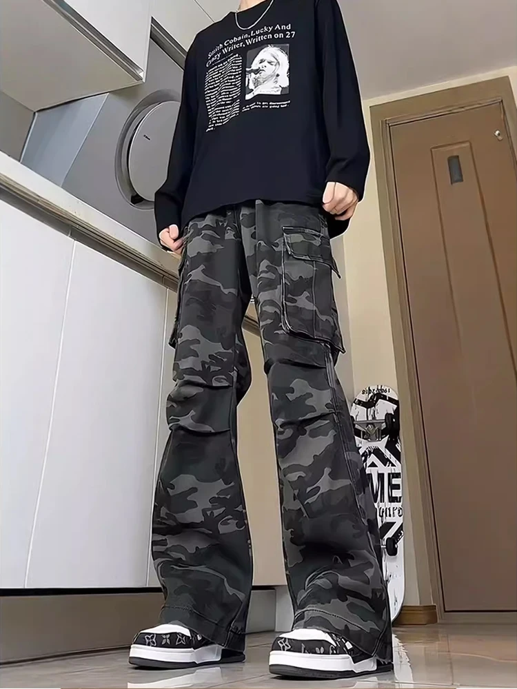 

Мужские джинсы American Sle с камуфляжным принтом, весенне-осенние, с множеством карманов, рабочие, прямые, свободного кроя, в стиле High Street