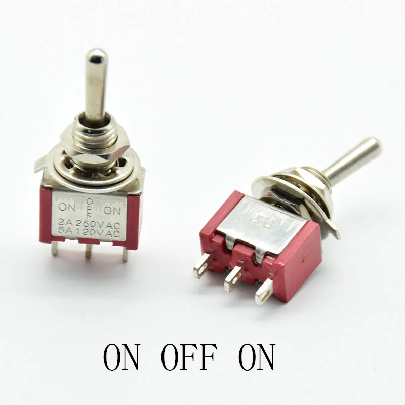 5pcs/lot   waterproof  Red 3 Pin 2A 250VAC / 5A 120VAC ON-OFF-ON 3 Position SPDT Mini  Toggle Switch