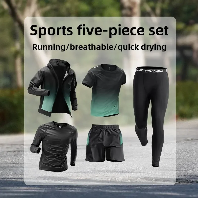 Men's Sports Suit Quick-Dry Running Training Fitness Wear Fall Winter Morning Runs Equipment Men's Breathable Sportswear Set