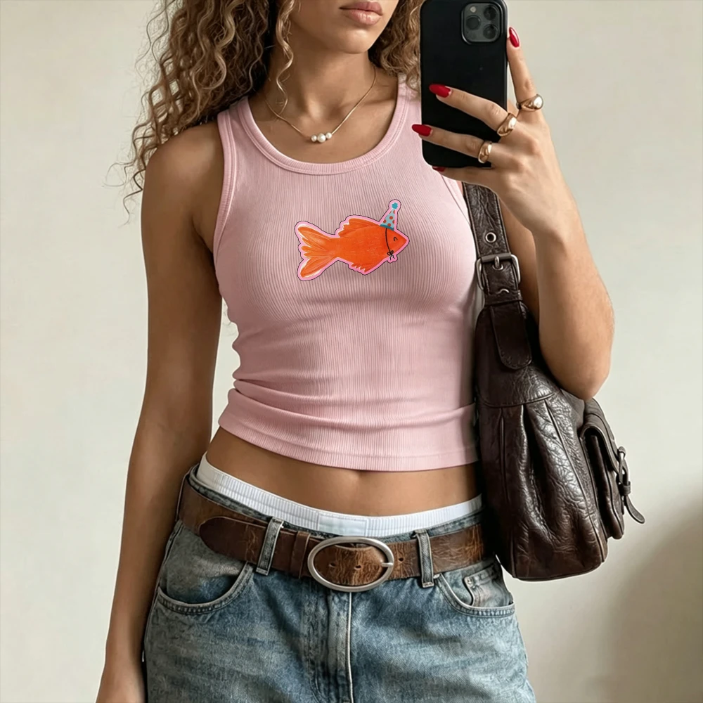 Party Goldfish Cartoon Print Y - Tank Top Ribbed review and price