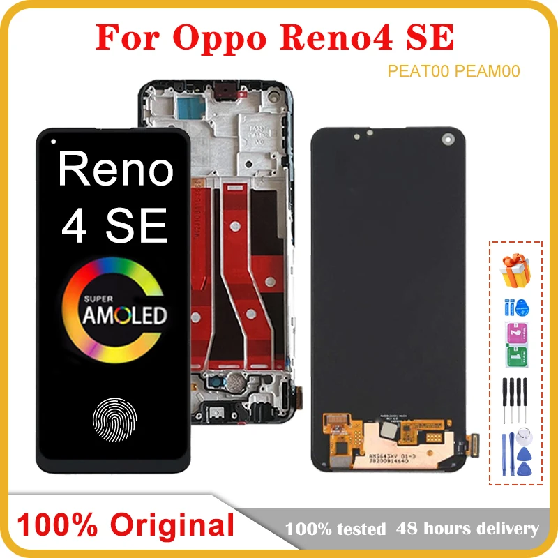 

6.43" Original AMOLED For OPPO Reno4 SE LCD Display With Frame Touch Screen Panel Digitizer For Reno 4 se PEAT00 PEAM00 LCD