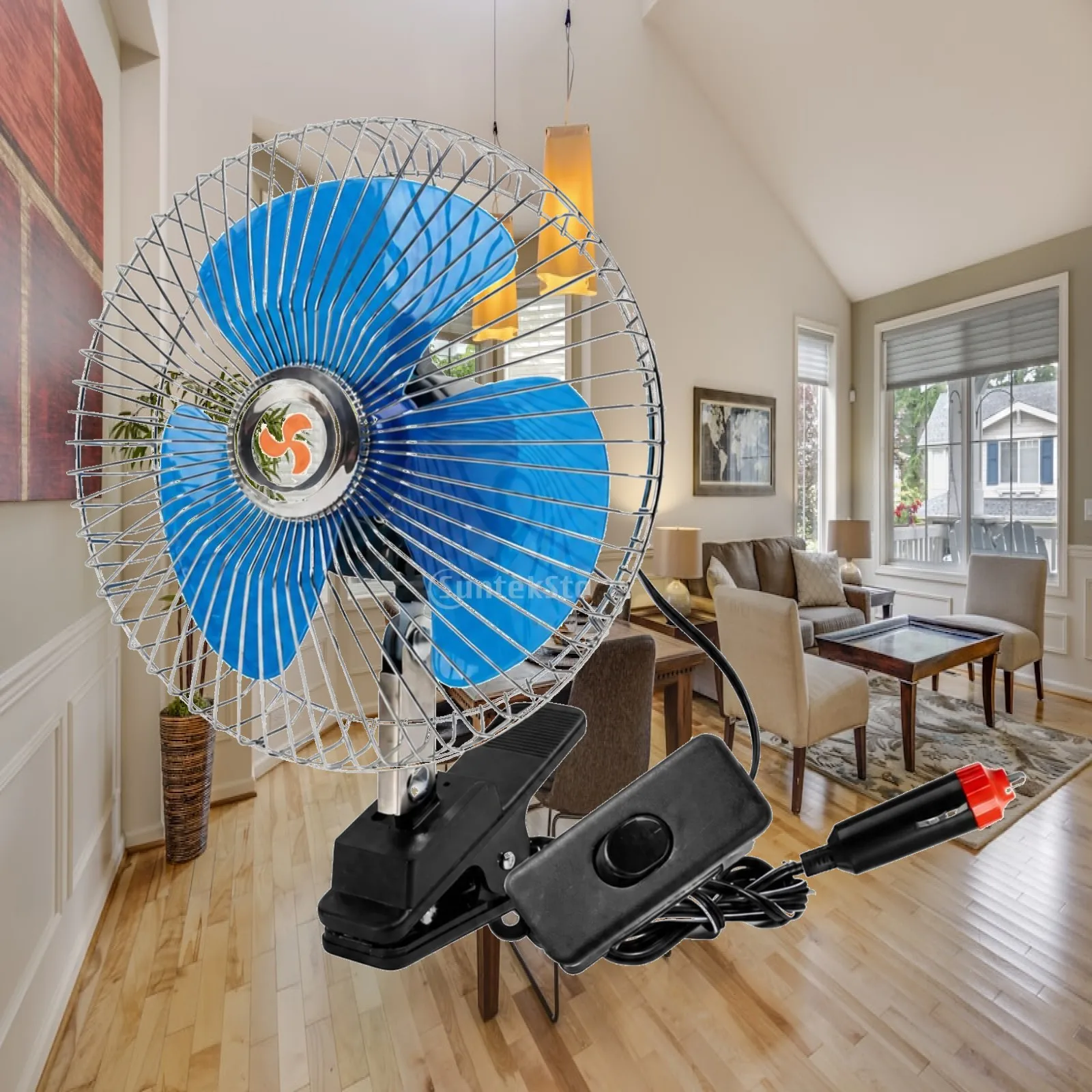 12V Car Fan with Cigarette Lighter Plug Clip on Oscillating Cooling Fan for Vehicle Dashboard Seat Headrest