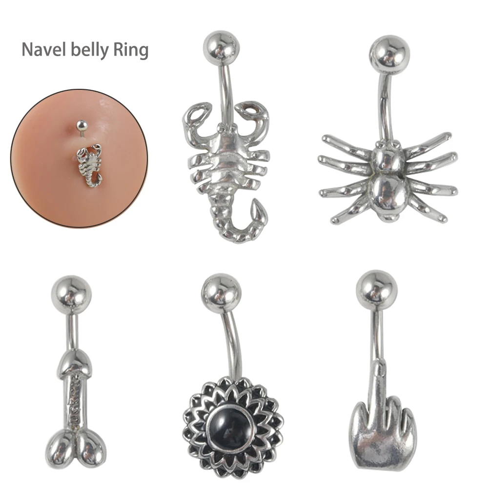 1Pc 14g Spider Navel Piercing Curved Barbell Surgical Steel Scorpion Belly Button Rings Body Jewelry