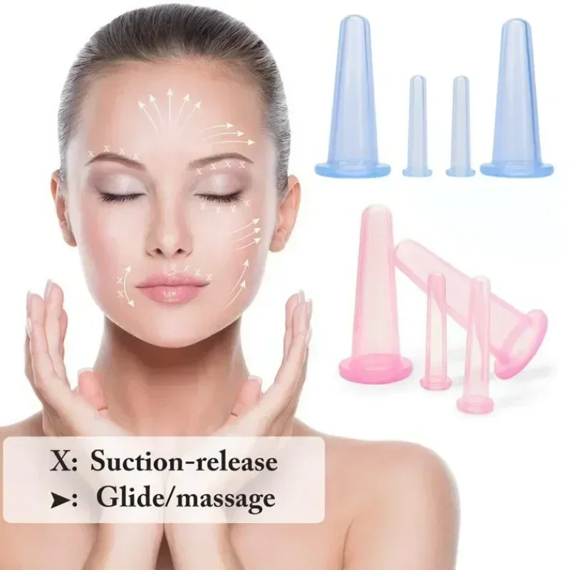 Anti Cellulite Massage Facial Suction Cups Face Neck Lift Skin Scraping Guasha Anti Wrinkle Silicone Vacuum Cupping Massage Jars