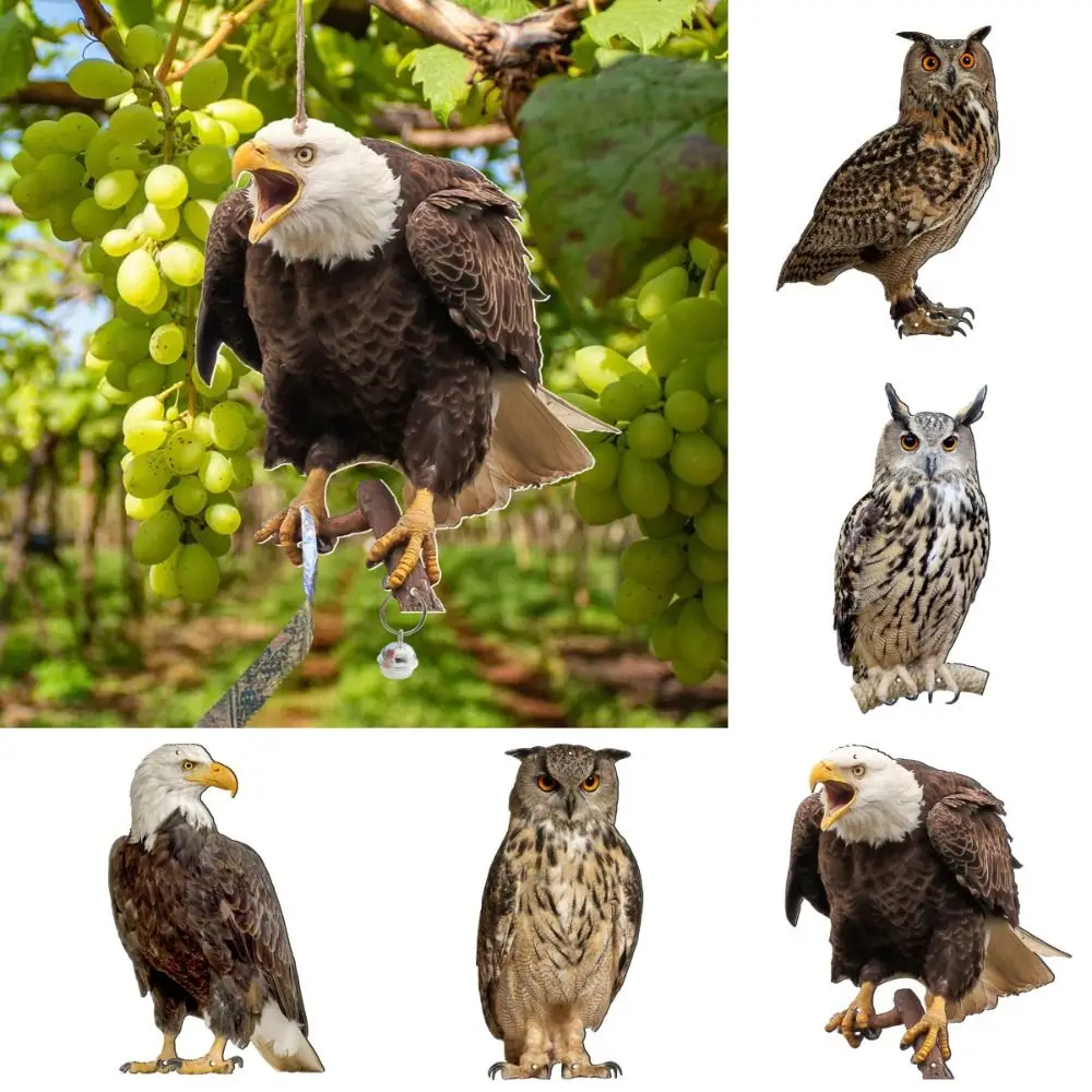 Dispositifs anti-oiseaux suspendus, décoration hibou effaroucheur, carillon éolien, faux oiseau répulsif avec clochettes, répulsif à oiseaux étanche