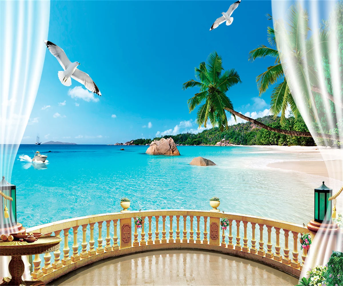 

Индивидуальные обои HD с изображением морского побережья, кокосовых пальм и пляжа, фон для телевизора, фон для гостиной и спальни, 3D обои.