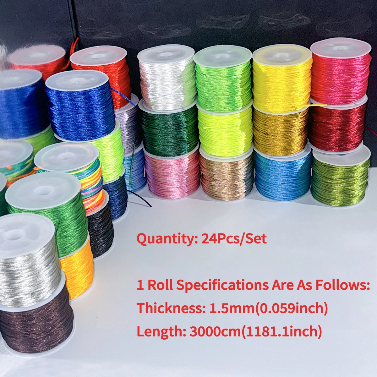 

24 рулона/набор, 1,5 мм нейлоновый шнур, китайский узелковый шнур, атласная шелковая нить для изготовления ожерелий, украшений, поделок своими руками