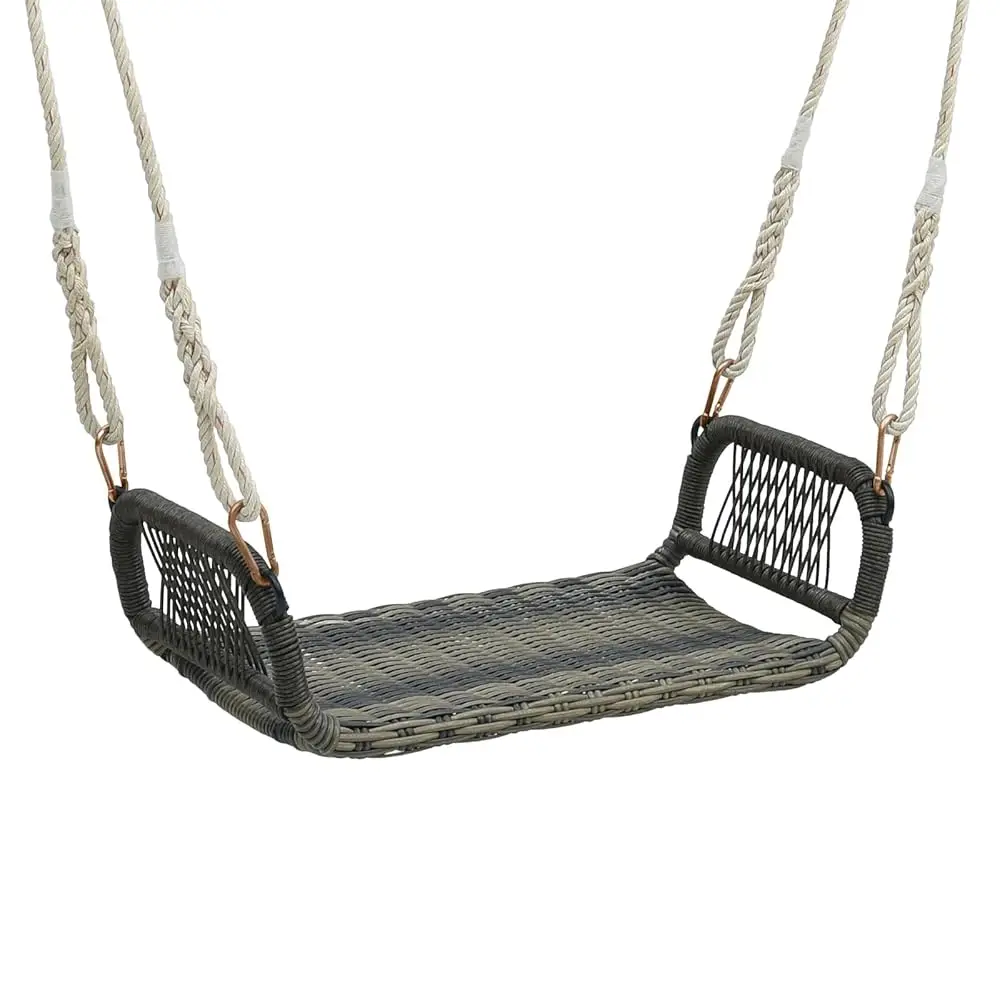 

Wicker Porch Swing, Curved Rattan Swing Seat With Cozy Armrests, Patio Wicker Tree Swing With 2 Hanging Ropes, Outdoor Swing