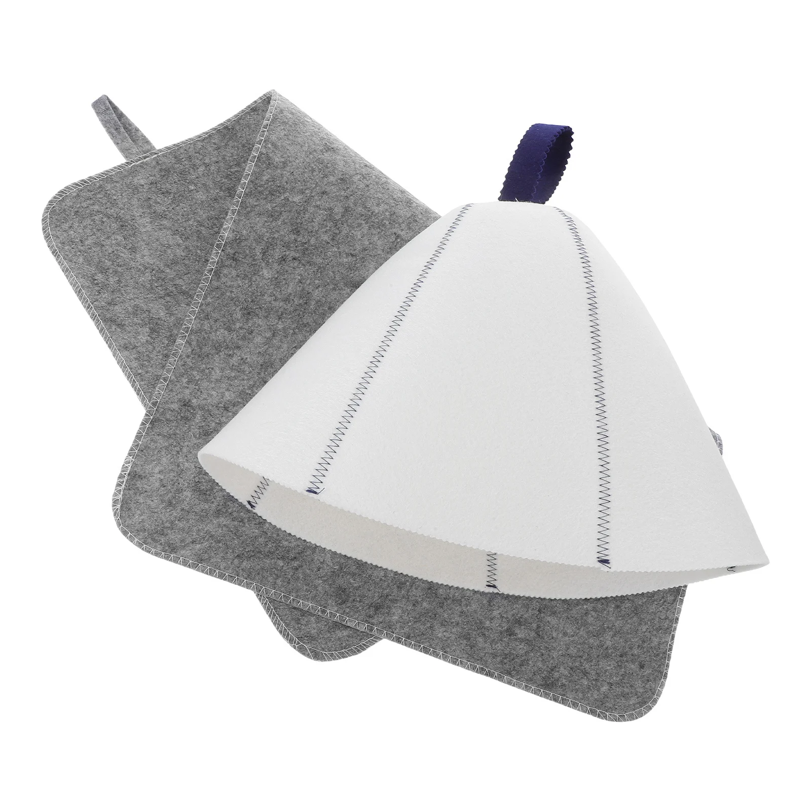 2 قطعة قبعة ساونا وسادة مقعد مجموعة سميكة قبعة صوفية ملبدة للرجال النساء حمام اكسسوارات رمادي أزرق ساونا الاسترخاء عدة