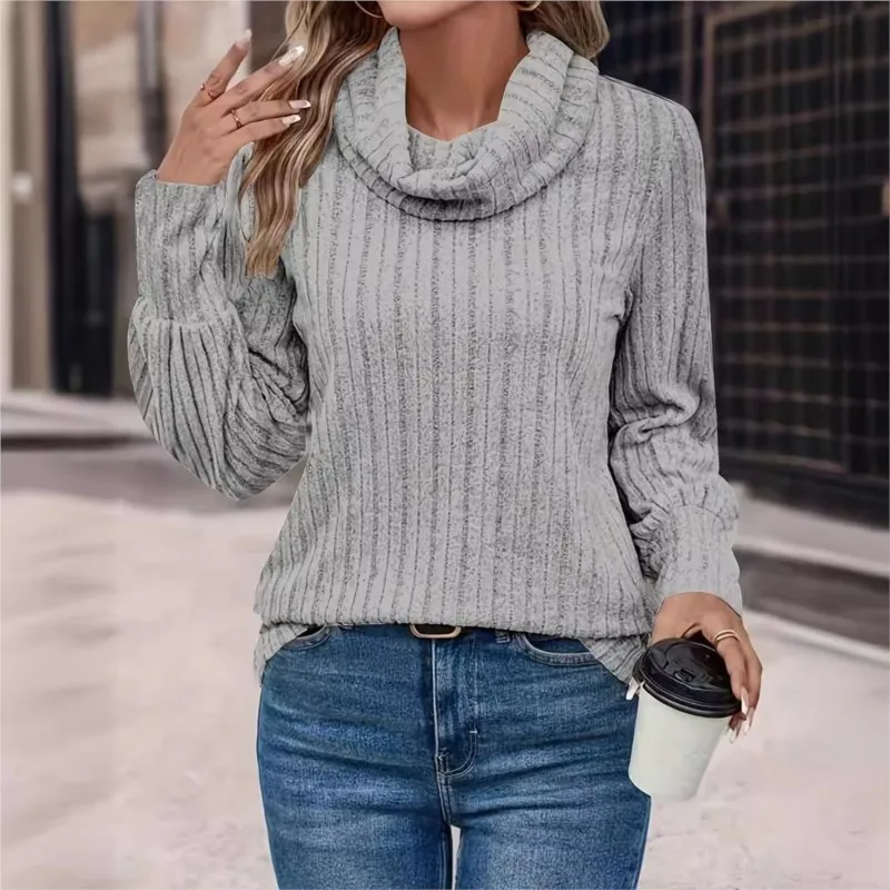 Autumn And Winter New T-shirt Women\'s Fashion Casual Solid Color High Neck Warm Long Sleeved Wine Red Loose T-shirt Women 2024